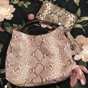 Michael Kors snakeskin hobo bag + wristlet